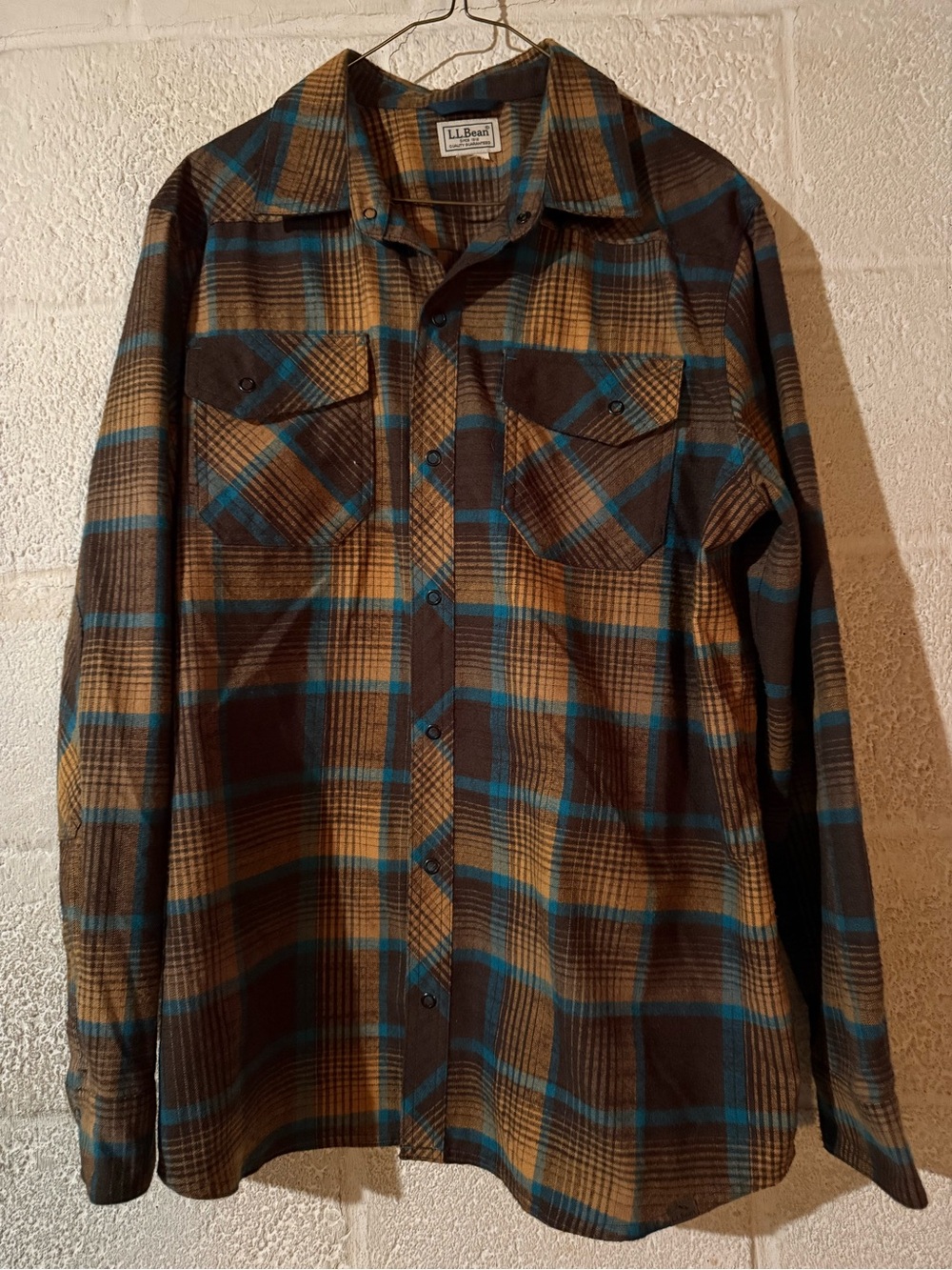 L.L. Bean Vintage Brown & Teal Plaid Flannel Shirt Jacket